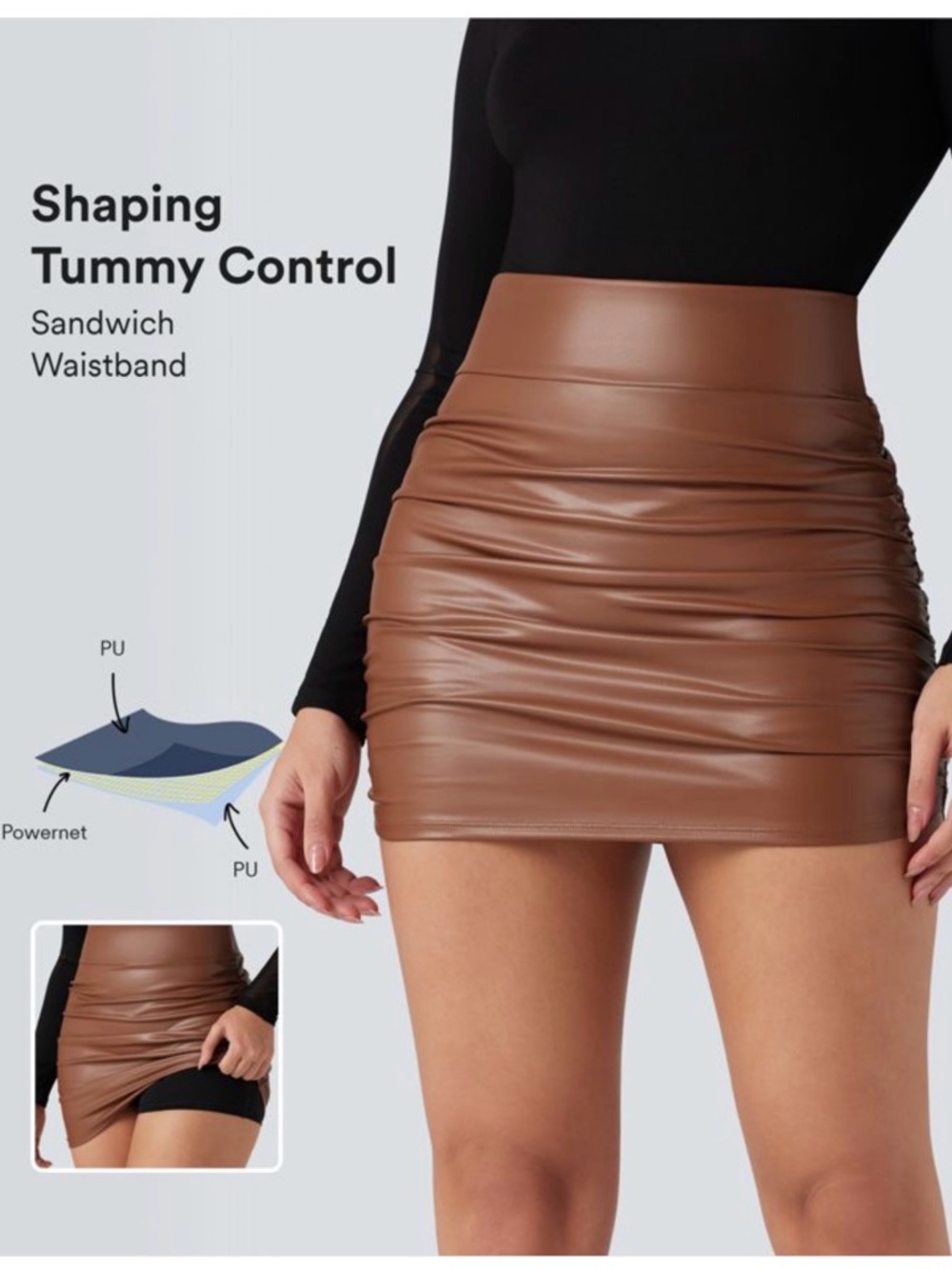 High Waisted Tummy Control Ruched  Mini Bodycon Skirt with shorts- size Small